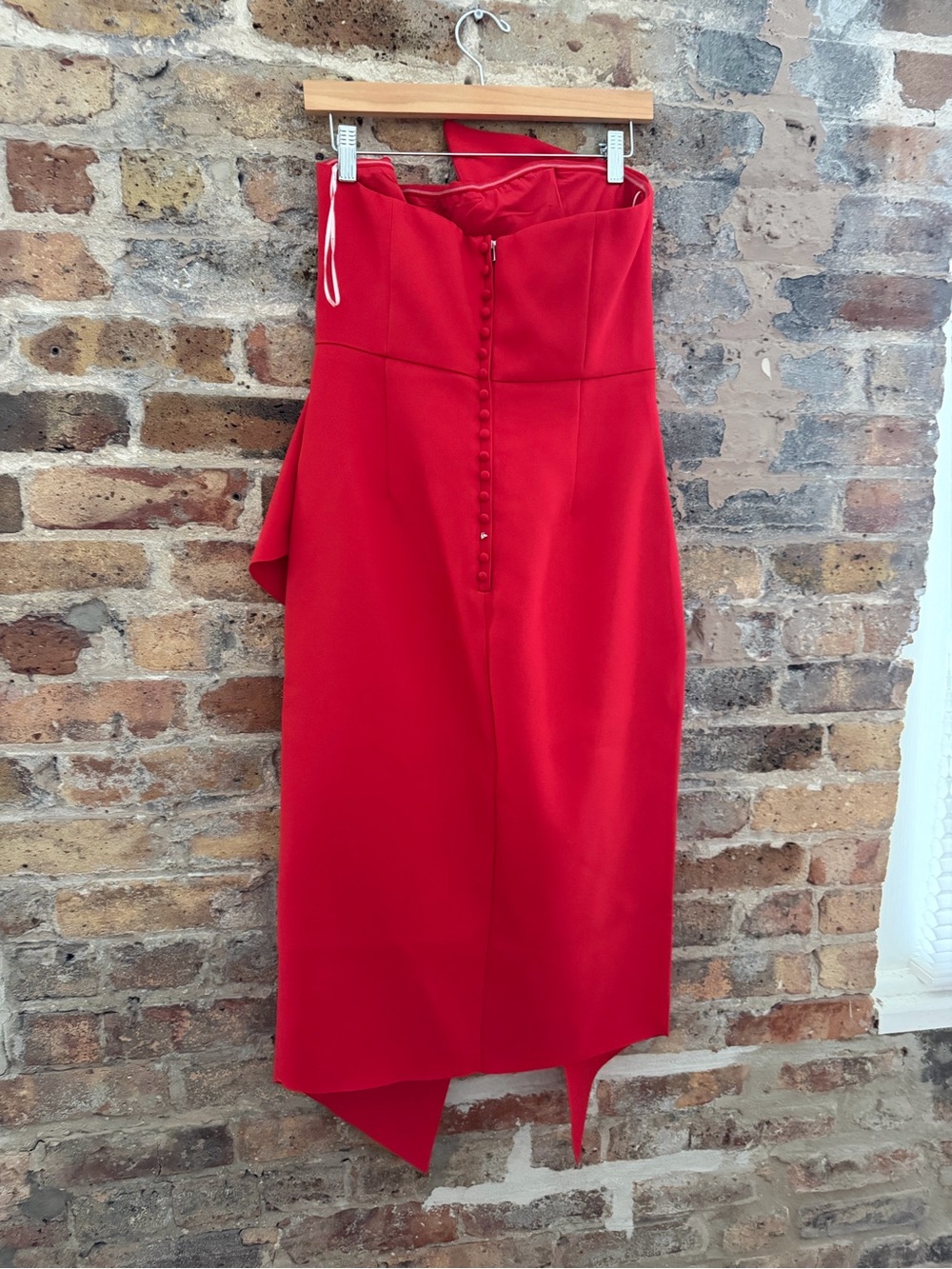 Strapless Red Ruffle Midi Dress - Picture 2 of 3